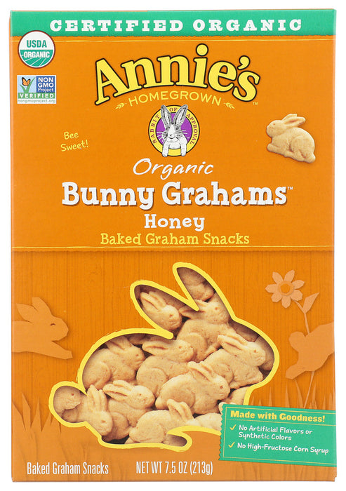 Honey Bunny Grahams
These Honey flavored Bunny Grahams are hard to stop eating once you start! Bunny Grahams are the perfect size for toddler hands and grown-up handfuls. And, like all of our products, they are as wholesome as they are delicious! Also available in sharing size and a 6oz resealable bag at certain retail locations.