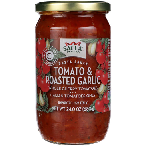 Our Cherry Tomato & Roasted Garlic pasta sauce is bursting with the sweetness of Italian whole cherry tomatoes and simple ingredients like the unmistakable roasted garlic and parsley. Simply add the appropriate quantity of sauce to a pan of stir-fried chicken and vegetables, allow the sauce to heat for a few minutes and serve the contents of the pan on a layer of pasta.