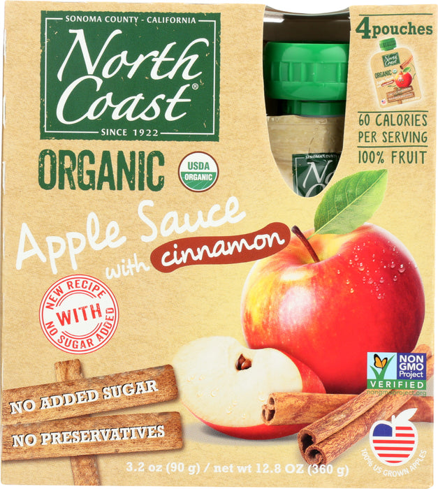 NORTH COAST: Applesauce Cinnamon 4 Pack Pouch Organic, 12.8 oz