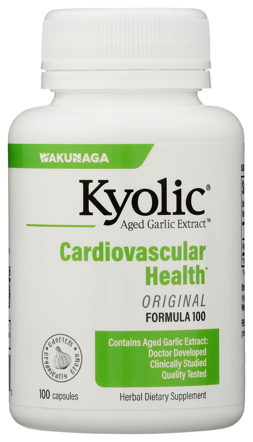 KYOLIC® Aged Garlic Extract begins with 100% organically  grown garlic bulbs. They are then aged to perfection in a unique extraction process to eliminate odor and create beneficial compounds found only in Kyolic.
Contains 600 mg of Aged Garlic Extract in two capsules (per serving), designed to support and strengthen your cardiovascular system by reducing the major risk factors and promoting overall heart health.