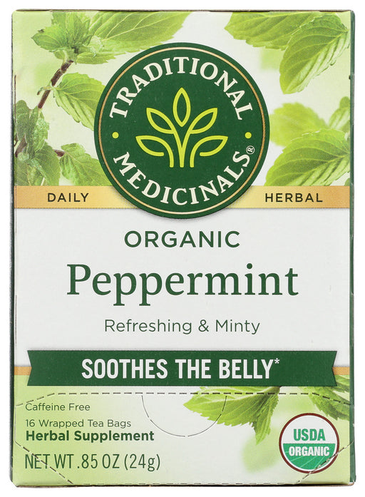 TRADITIONAL MEDICINALS: Organic Peppermint Herbal Tea 16 Tea Bags, 0.85 oz