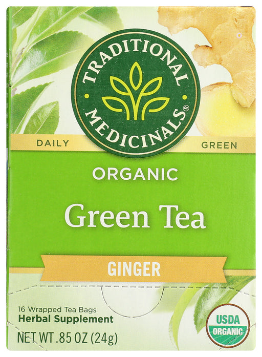 TRADITIONAL MEDICINALS: Organic Green Tea Ginger 16 tea bags, 0.85 oz