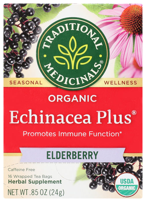 TRADITIONAL MEDICINALS: Organic Echinacea Plus Elderberry Herbal Tea 16 tea bags, 0.85 oz