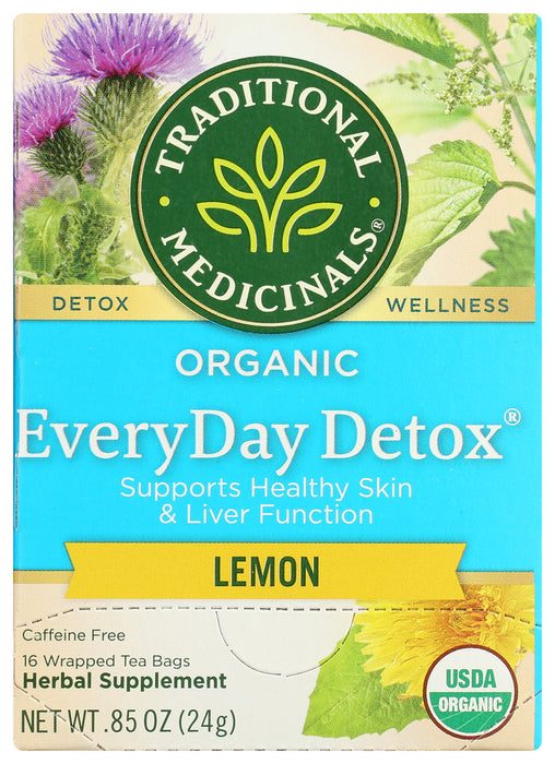 TRADITIONAL MEDICINALS: Organic Everyday Detox Lemon Caffeine Free Herbal Tea 16 Tea Bags, 0.85 oz