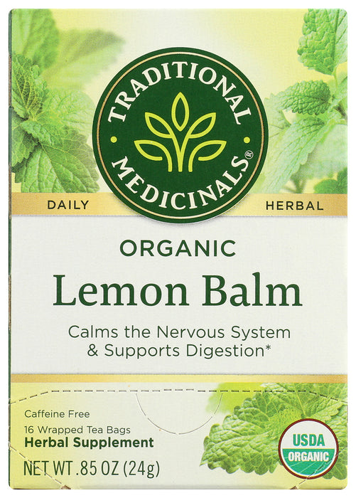 TRADITIONAL MEDICINALS: Organic Lemon Balm Caffeine Free Herbal Tea 16 Tea Bags, 0.85 oz