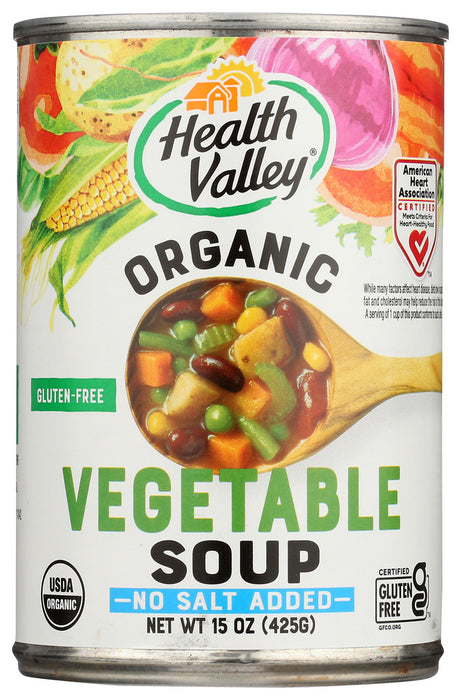 HEALTH VALLEY: Organic Vegetable Soup No Salt Added, 15 oz