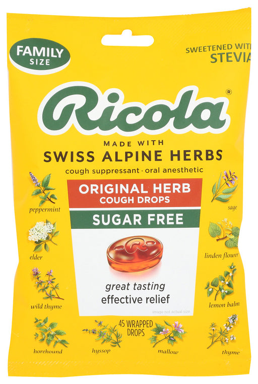 RICOLA: Original Herb Cough Drops Sugar Free, 45 pc