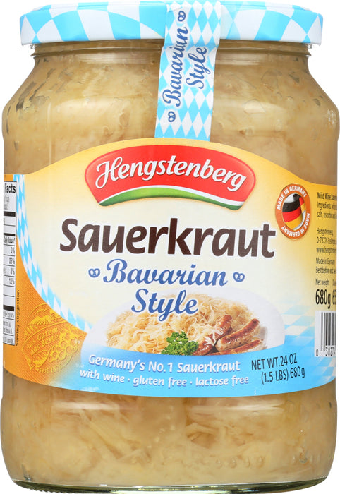 Hengstenberg Bavarian Style Sauerkraut with Wine, 24 Oz
Our Wine Sauerkraut is No. 1 in Germany and the most popular all over the world. The secret of our Sauerkraut is its mild flavor and the gentle processing of selected cabbage from local contract farming &ndash; 100%. Our mild wine sauerkraut is vegan, lactose-free and gluten-free, without the addition of preservatives. That's how the finest German food tastes!