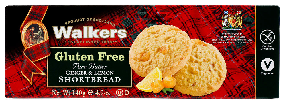 WALKERS: Gluten Free Ginger and Lemon Shortbread, 4.9 oz