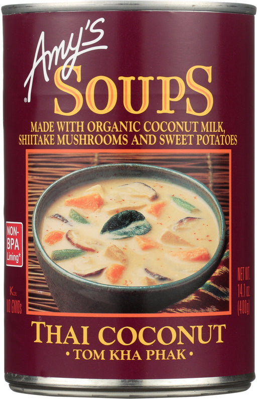 Amy's version combines sweet coconut milk with mild spices, lime leaf, lemongrass, house-made organic tofu, shiitake mushrooms, sweet potatoes, green beans and other organic vegetables. Try it over rice, too. Gluten free/dairy free/lactose free/vegan/kosher/plant based