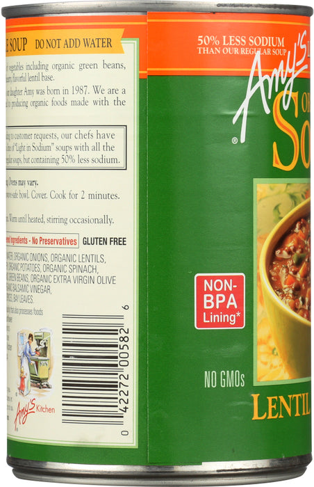 AMY'S: Organic Soup Light in Sodium Lentil Vegetable, 14.5 oz