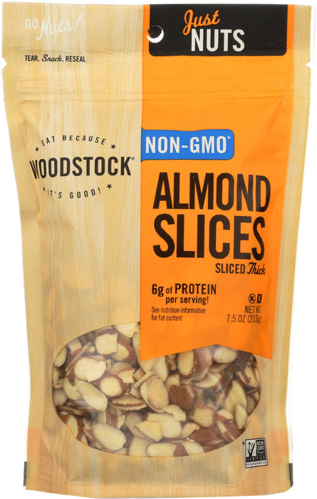 WOODSTOCK: Thick Sliced Raw Almonds, 7.5 oz