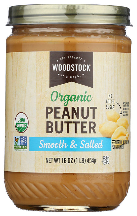 WOODSTOCK: Peanut Butter Smooth Salted Organic, 16 oz