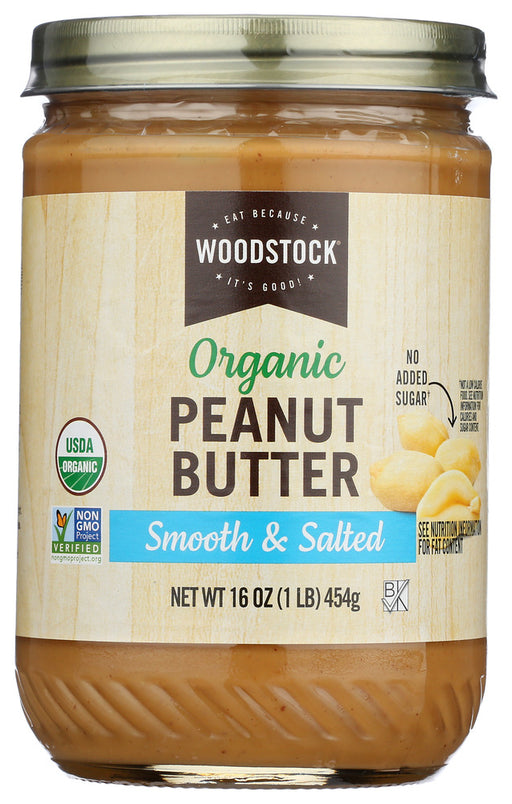 WOODSTOCK: Peanut Butter Smooth Salted Organic, 16 oz