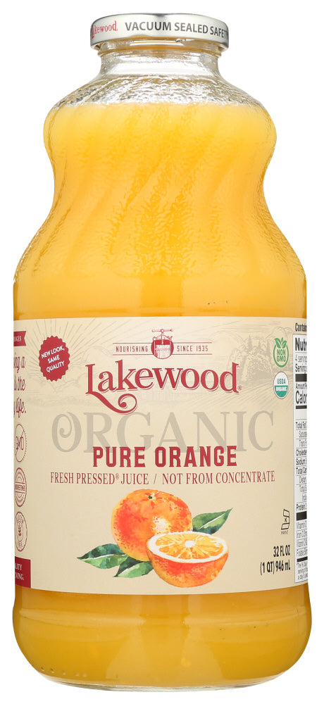 Juice Pressed from Fresh Organic Oranges
Independently Certified by QCS - Grown and harvested in accordance with the National Organic Program.  No synthetically compounded fertilizers, pesticides, herbicides or growth regulators. All Lakewood Juices are Pressed, Pasteurized, Bottled, and Vacuum Safety Sealed in Certified Organic Facilities.