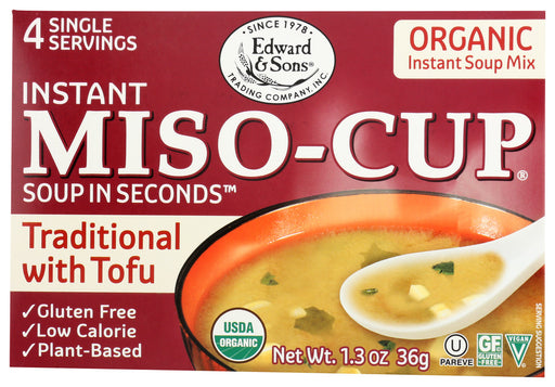 To make Organic Traditional Miso-Cup® with Tofu, our miso craftsmen age certified organic soybeans and organic rice with a special starter culture. Sea salt is used to regulate this natural aging process. Next, we freeze-dry the fresh unpasteurized organic miso to retain its naturally occurring living cultures before adding in organic tofu and vegetables to complete it's rich satisfying flavor.