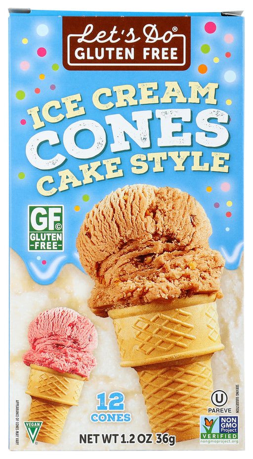 Let's Do Gluten-Free Ice Cream Cones are made with potato starch and tapioca starch and sweetened with demerara sugar to create light, crunchy gluten-free cones to pair with your favorite ice cream. 