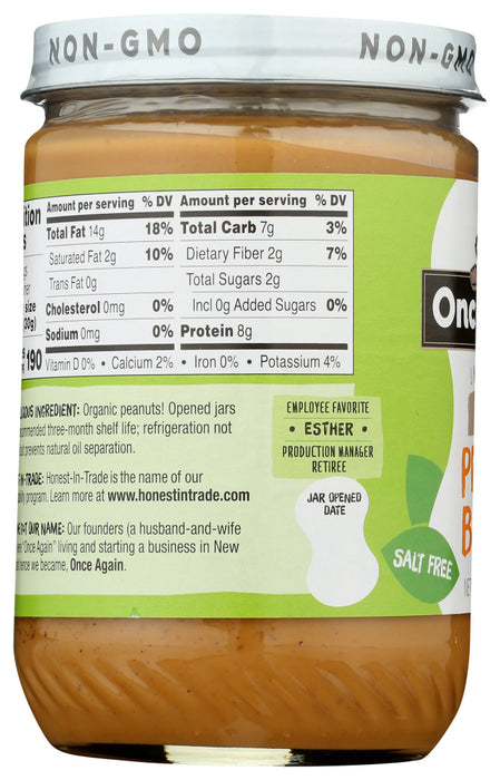 ONCE AGAIN: Organic Peanut Butter Creamy No Salt, 16 oz