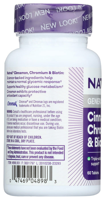 NATROL: Cinnamon Biotin Chromium, 60 tablets