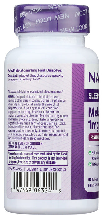 NATROL: Melatonin Fast Dissolve Strawberry Tablets 1mg, 90 tb