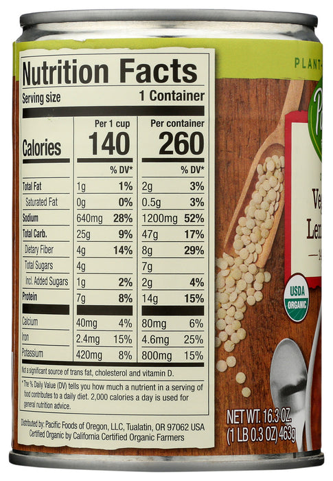 PACIFIC FOODS: Soup Veg Lentil Org, 16.3 OZ