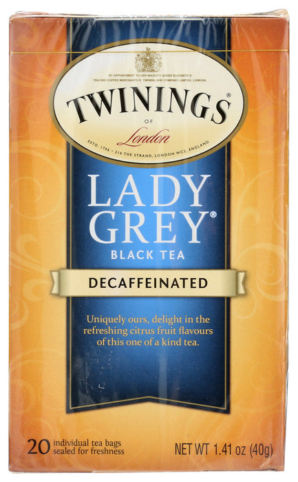 TWINING TEA: Decaffeinated Lady Grey Black Tea, 20 bg