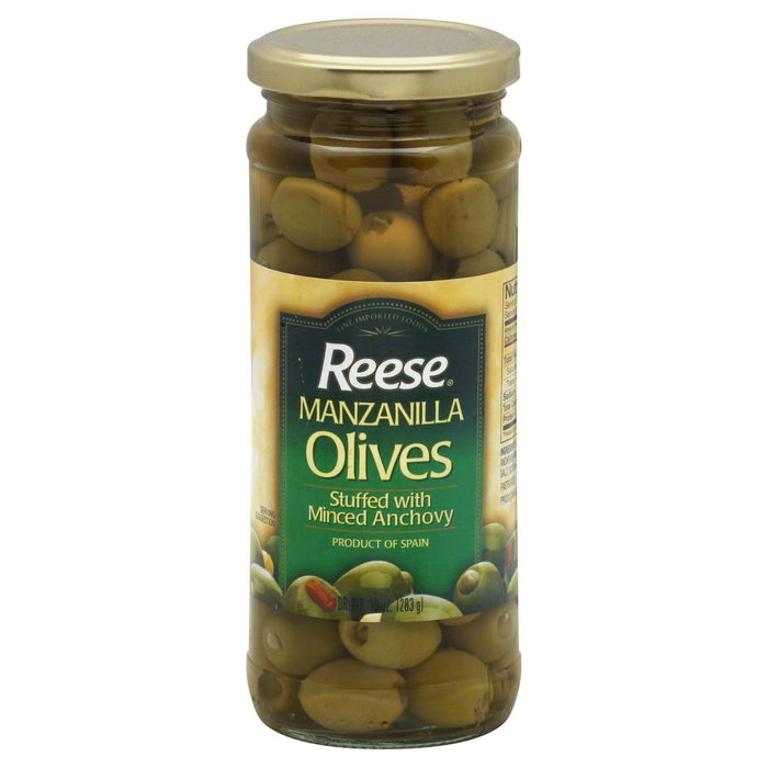 REESE: Manzanilla Olives Stuffed with Minced Anchovies, 10 oz