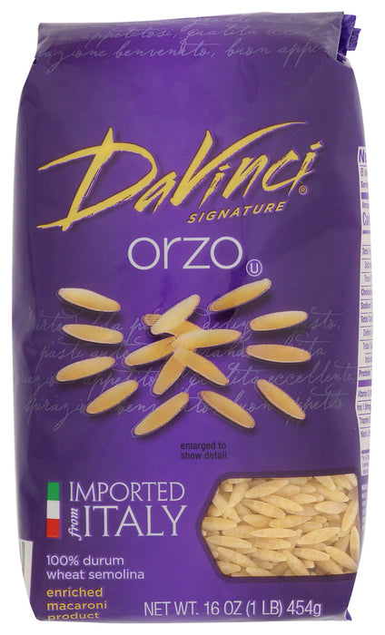 DaVinci Orzo pasta is made and imported from Italy and has a shape like a grain of rice. DaVinci Orzo pasta is very versatile, and a host of recipes call for this extraordinary shape.