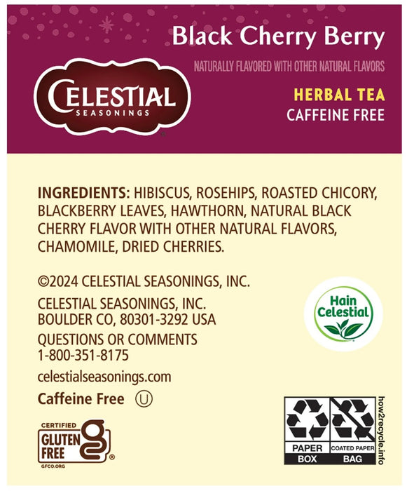 CELESTIAL SEASONINGS: Black Cherry Berry Herbal Tea Caffeine Free, 20 bg