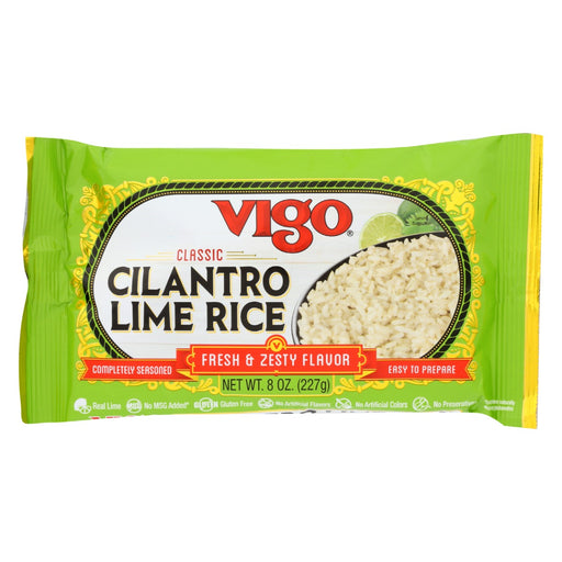 Vigo Cilantro Lime Rice made with real lime is a zesty, flavorful accompaniment to most any meal. In addition to serving with Mexican foods, it also pairs nicely with grilled fish or seafood, chicken and pork. It is gluten free, has no artificial flavors, colors or preservatives and no added MSG. Healthy, delicious and with only a 20 minute cook time, Vigo Cilantro Lime Rice is perfect for today?s time and health conscious consumers.