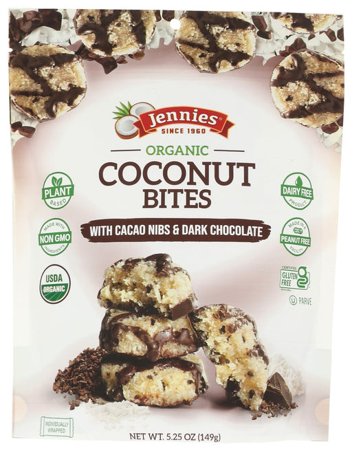 

USDA Organic, Plant-Based, Certified Gluten-Free, OU Kosher, and made in a Peanut Free facility with Non-GMO ingredients are just a few of the amazing things that make our Super Food rich Coconut Bites with Cacao Nibs such a better for you snacking choice! We start with our moist, tender Coconut and blend it with crunchy Cacao Nibs and rich Dark Chocolate to create a decadent and satisfying, better for you snack! We feel very confident that with just one bite, you'll agree with us!


