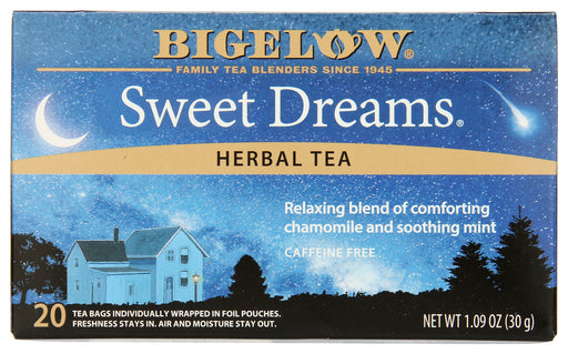 Our blend of sweet chamomile flowers and mint leaves will calm your nerves and soothe your soul. So when it is time to relax, either during the day or at night, enjoy our comforting blend. Caffeine Free