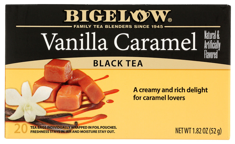 Each ingredient has been carefully selected by the Bigelow family to deliver an uncompromised quality tea experience. Treat yourself to a smooth, bold black tea blended with rich caramel and creamy vanilla. We recommend a little milk and sweetener to enhance the taste sensation.