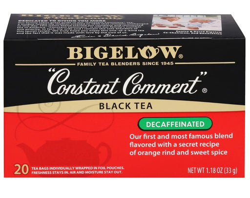 The Bigelow original. No recipe makes us prouder. To this day members of the Bigelow family are still the only ones who blend this secret recipe of decaffeinated black tea, rind of oranges and sweet spice. One sip and you will know there is still no tea like it&hellip; take a whiff then enjoy the one and only &ldquo;Constant Comment&rdquo;.