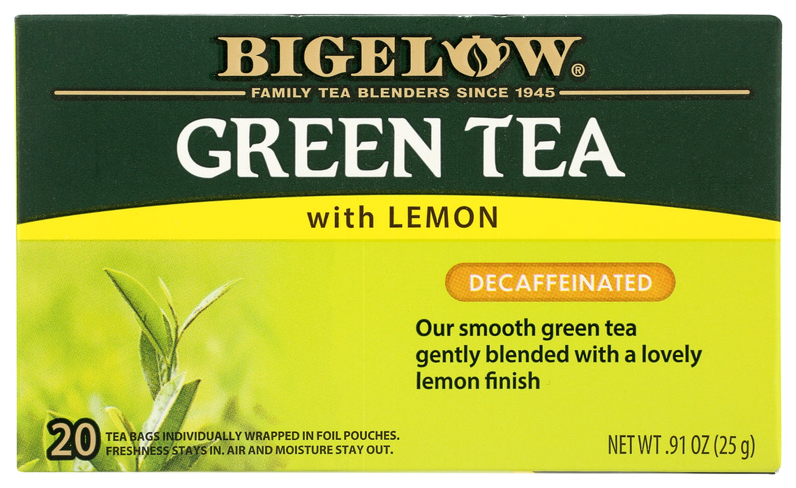 Just a dash of lemon, that is all we needed to add to our gentle decaffeinated green tea to make your green tea experience complete. You get a cup of our healthy, smooth Bigelow decaffeinated green tea rounded out with a lovely lemon finish....oh yeah!