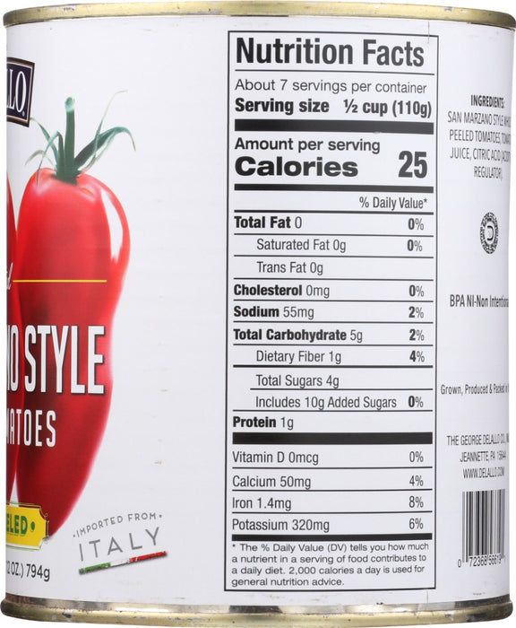 DELALLO: San Marzano Style Whole Peeled Tomatoes, 28 oz