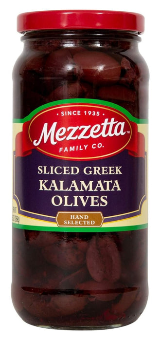 Convenience and quality are King at Mezzetta. These sliced Kalamatas are a time saver, perfect on sandwiches, pizza or in a tapenade. The uses are unlimited. We source our Kalamatas exclusively from Greece for true Kalamata flavor, color and quality.