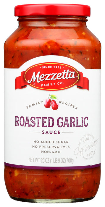 Mezzetta Napa Valley Bistro Roasted Garlic Pasta Sauce in the traditional Italian way, wine is added to enhance taste and richness. Slow cooked in small batches, only all natural ingredients are used, such as vine-ripened plum tomatoes, mellow flavored roasted garlic, fresh locally grown basil, fresh onions, freshly chopped parsley, imported Italian olive oil and sea salt.