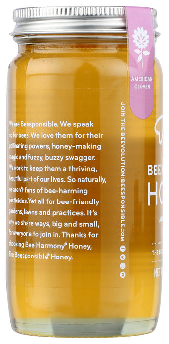 BEE HARMONY: American Raw Clover Honey, 12 oz