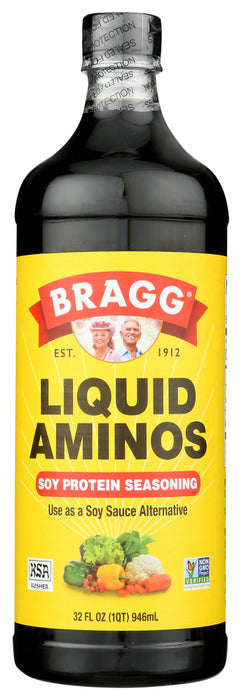 Description
Bragg Liquid Aminos are made from natural soybeans and purified water. NON-GMO PROJECT VERIFIED &amp; GLUTEN-FREE, they are an excellent, gourmet alternative to Tamari and Soy Sauce. Bragg Liquid Aminos, which contain no alcohol and are not fermented, add a delightful taste to a wide variety of foods.