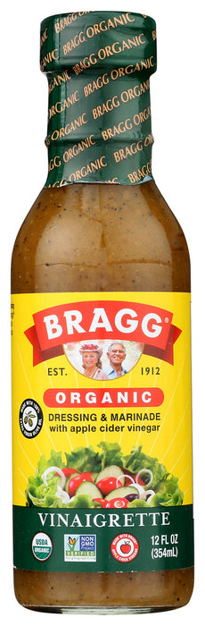 Description
This vinaigrette dressing makes a salad special with its tasty, tangy flavor. A zesty blend of our Bragg Organic Apple Cider Vinegar, Bragg Organic Extra Virgin Olive Oil, purified water, organic honey, organic garlic, Bragg Liquid Aminos, organic onion, and organic black pepper. Gluten Free.
Certified Made with Organic by Organic Assurance International in accordance with the USDA organic standards.
NON-GMO