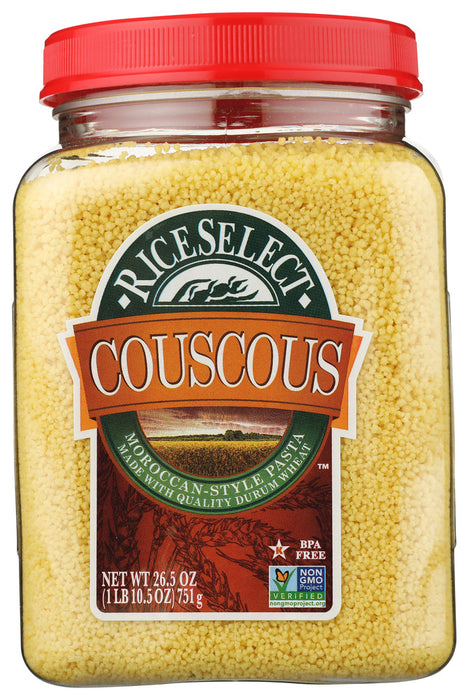 Our traditional couscous is a tiny pasta that is extremely light and fluffy when cooked. Golden in color. Versatile. All natural. A quick and easy substitute for rice or potatoes. Star-K Kosher Certified.