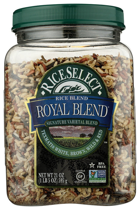 Description
Our original Royal Blend&reg; is an all-natural blend of four rices: Texmati&reg; White, pre-cooked brown, wild and Thai red rice. An enticing mixture of colors, textures and tastes, it has no added flavors or sodium and cooks in just 15 minutes. Great as a base for stuffing or salads, or served with beef or wild game. Star-K Kosher Certified.