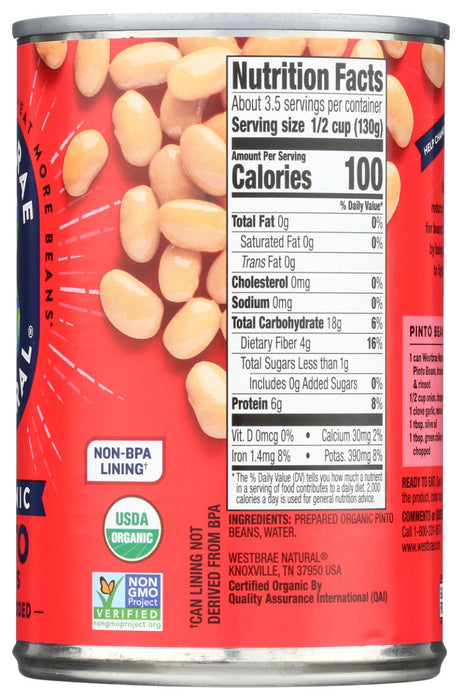 WESTBRAE: Organic Pinto Beans No Salt Added, 15 oz