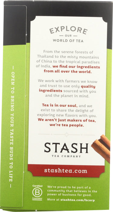 STASH TEA: Chai Green Tea 20 Tea Bags, 1.3 oz