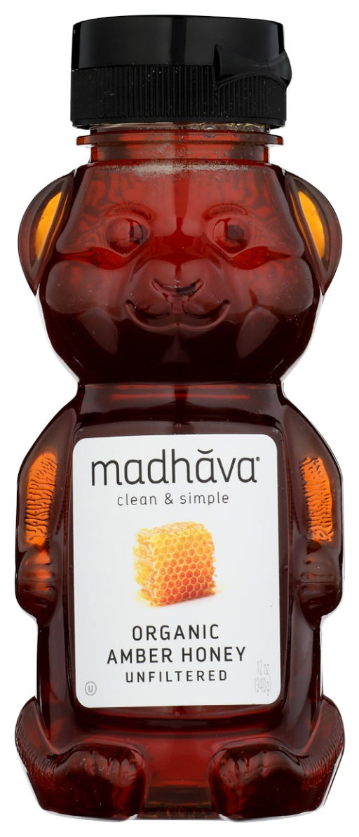 MADHAVA HONEY: Organic Honey Bear, 12 oz