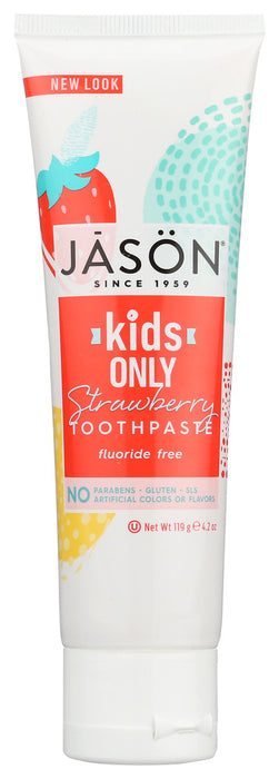 JÄ€S&Ouml;N &reg; Kids Only! Strawberry Toothpaste delivers fun fruity freshness and an easy to squeeze tube. Delicious Strawberry flavor keeps the kids coming back for more. Calcium Carbonate keeps teeth clean and healthy.