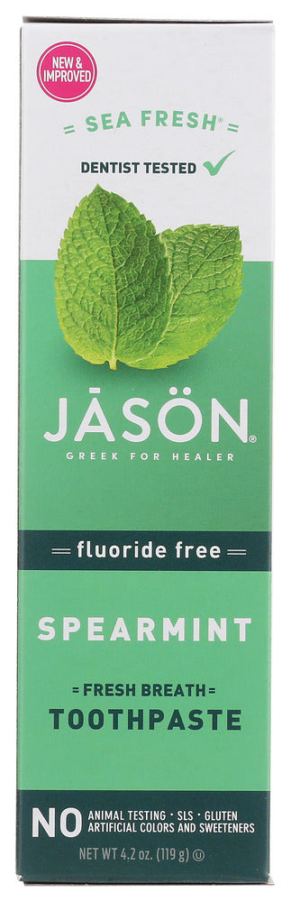 JASON: Toothpaste Spearmint Fluoride Free, 4.2 OZ