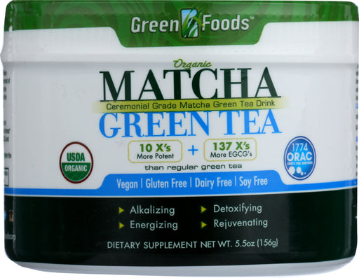 CEREMONIAL GRADE MATCHA GREEN TEA DRINK
Organically grown and hand-picked in its native Japan, our premium Matcha leaves are specially cultivated for consistency in the greenest of color, softness in texture, mild flavor and sweet aroma.

Matcha Green Tea is available in 5.5oz (31 servings) and 11oz (62 servings)
