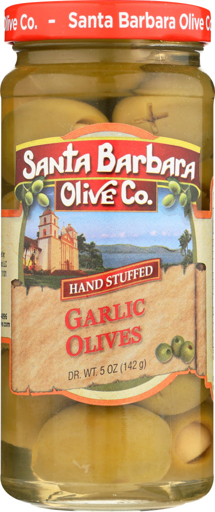 The original Santa Barbara Olive Co.'s creation! Stuffed with Gilroy garlic, this large firm olive is perfect for snacking, in your dirty martini or pasta dishes!